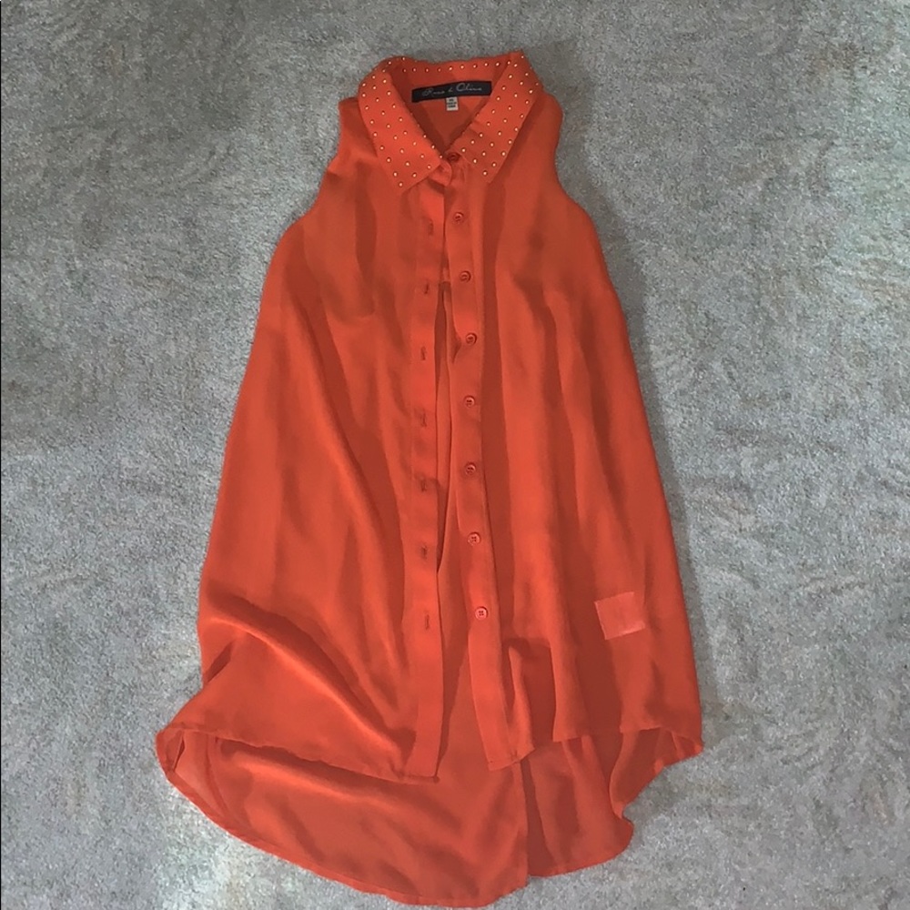 Orange Gold Studded Collar Button Down Shirt